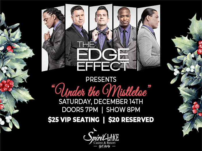 The Edge Effect concert poster - Saturday December 14th, 2024, Doors open at 7PM, show starts at 8PM. VIP tickets $25, Reserved seating $20.